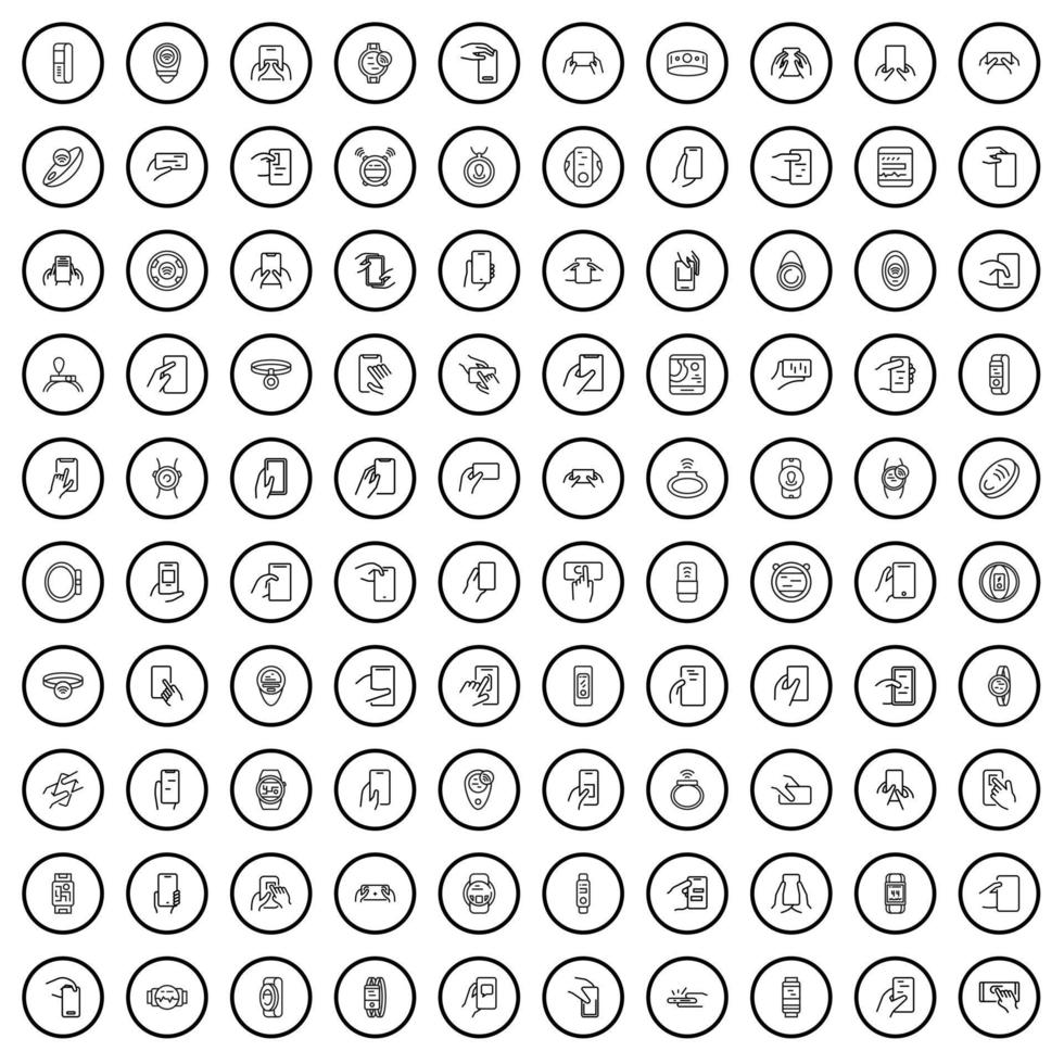 100 gadget icons set, outline style vector