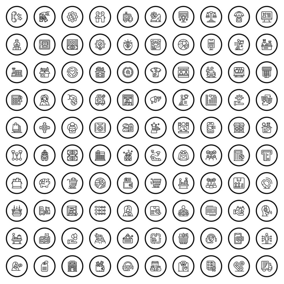 100 assistant icons set, outline style vector