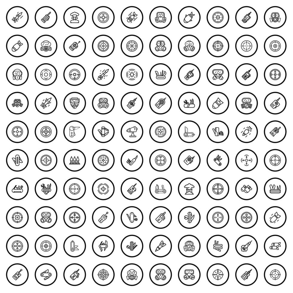 100 army icons set, outline style vector