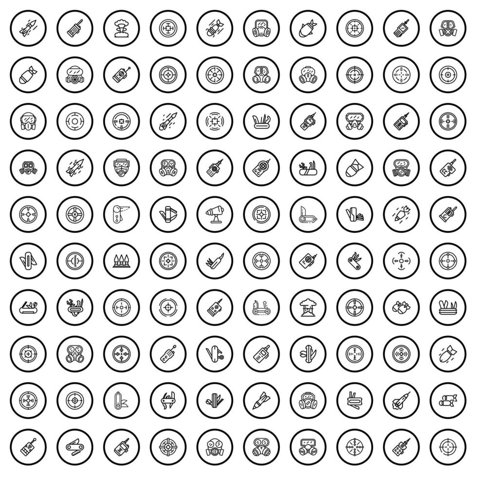 100 iconos del ejército, estilo de esquema vector