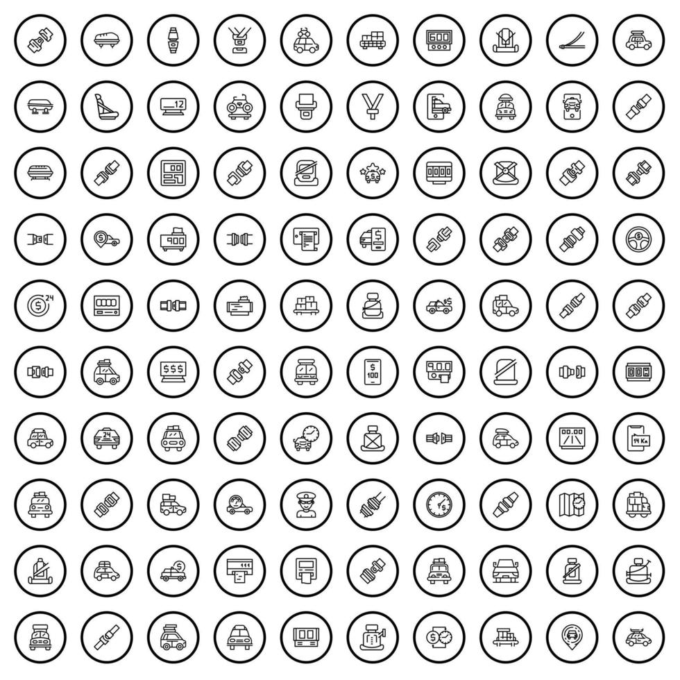 100 iconos automáticos establecidos, estilo de esquema vector