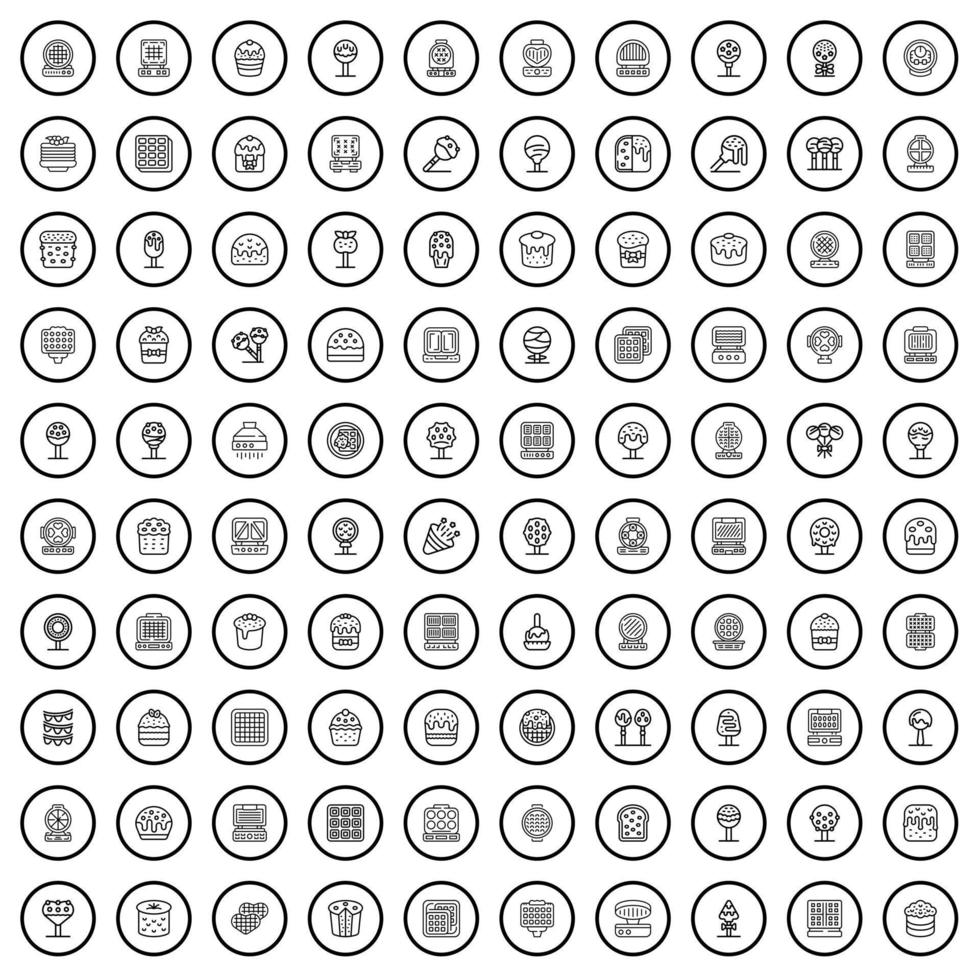 100 iconos de panadería, estilo de esquema vector