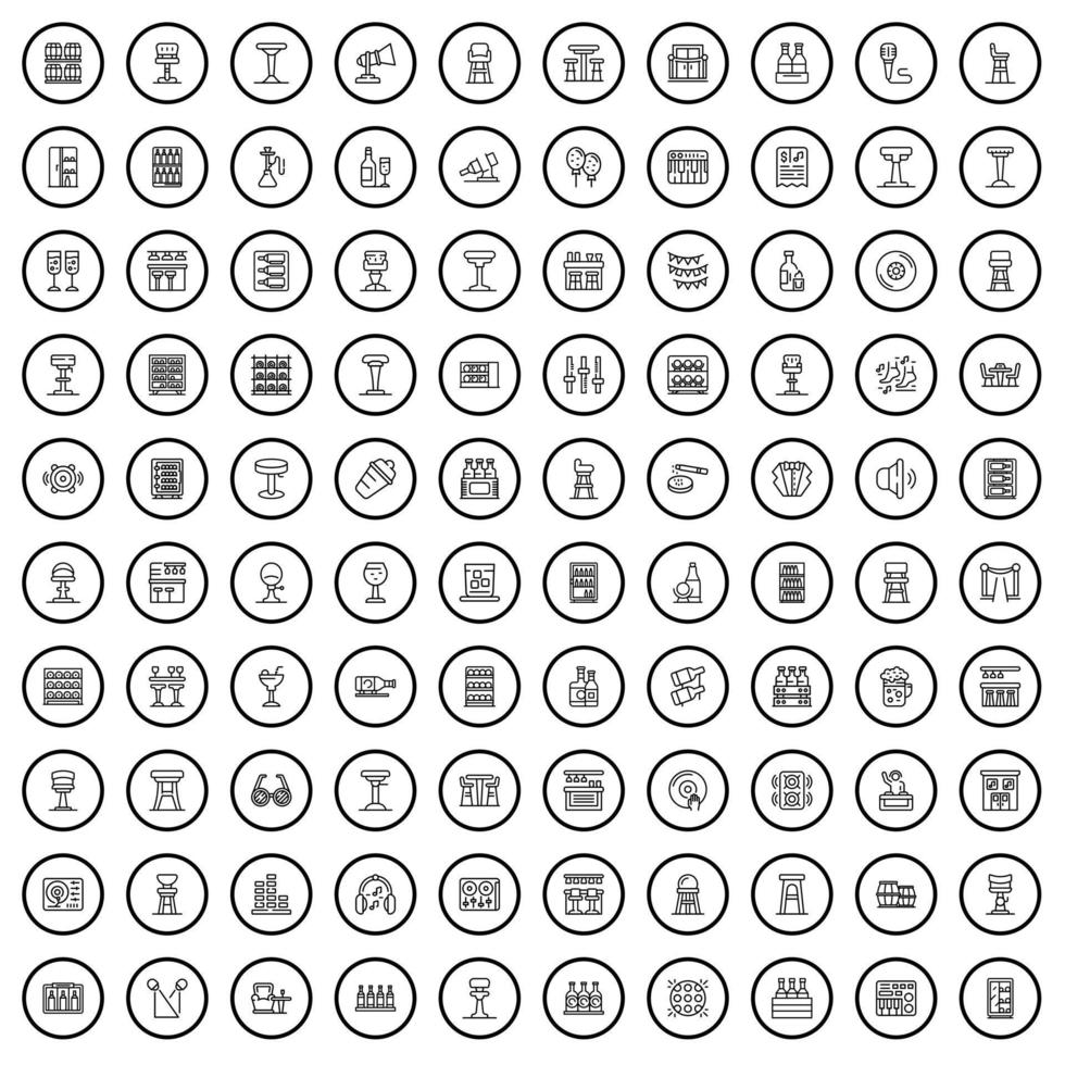 100 bar icons set, outline style vector