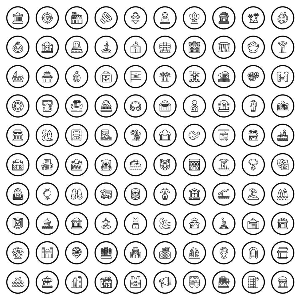 100 bay icons set, outline style vector