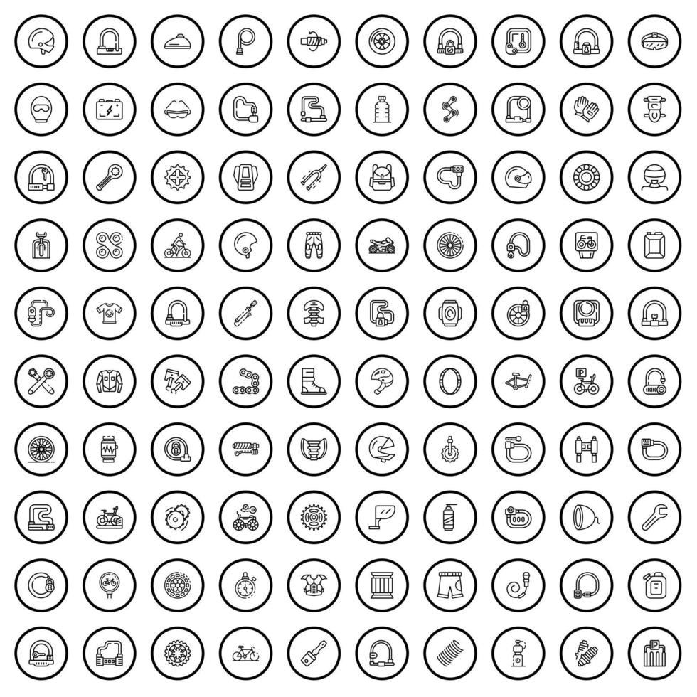 100 bike icons set, outline style vector