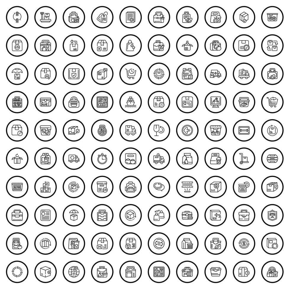 100 iconos de caja establecidos, estilo de esquema vector