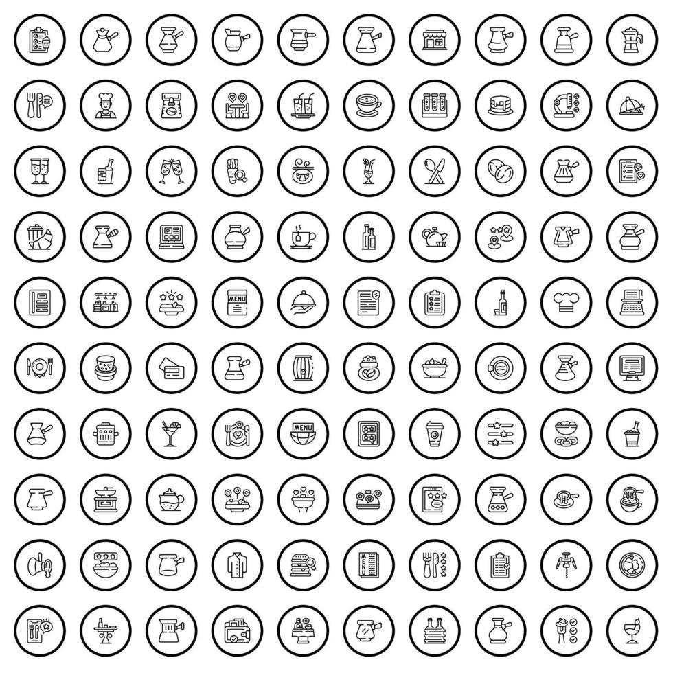 100 cafe icons set, outline style vector