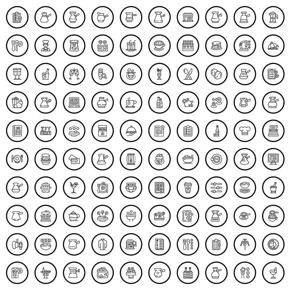 100 cafe icons set, outline style vector