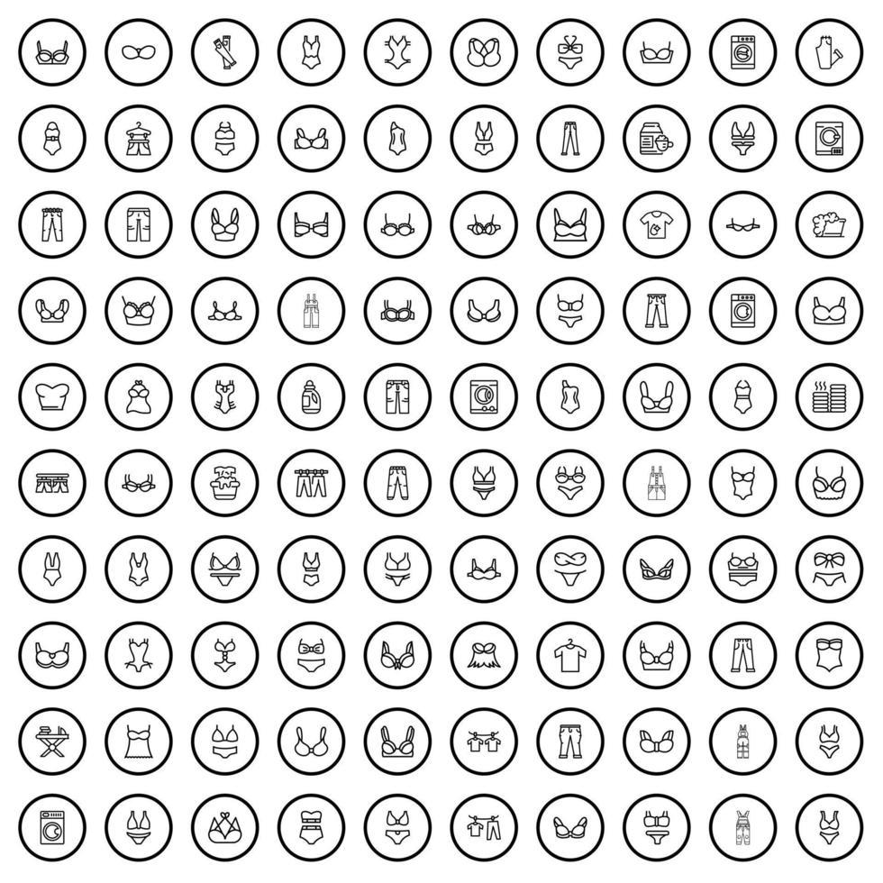 100 clothes icons set, outline style vector