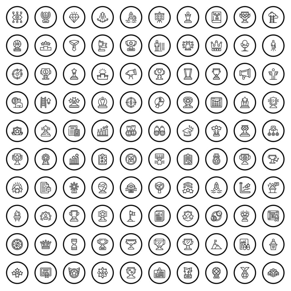 100 achievement icons set, outline style vector