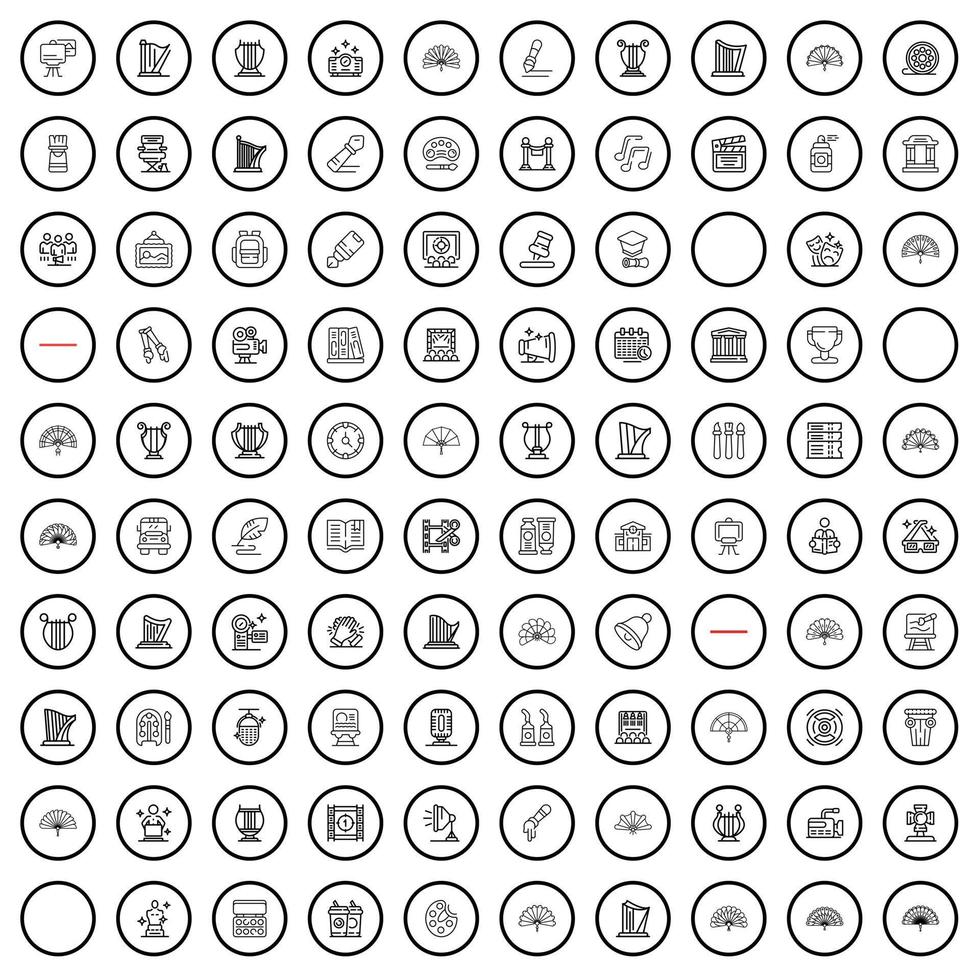 100 iconos de destreza establecidos, estilo de esquema vector