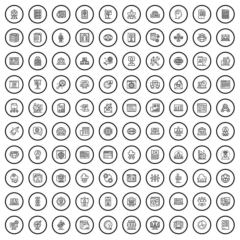 100 iconos de administrador establecidos, estilo de contorno vector