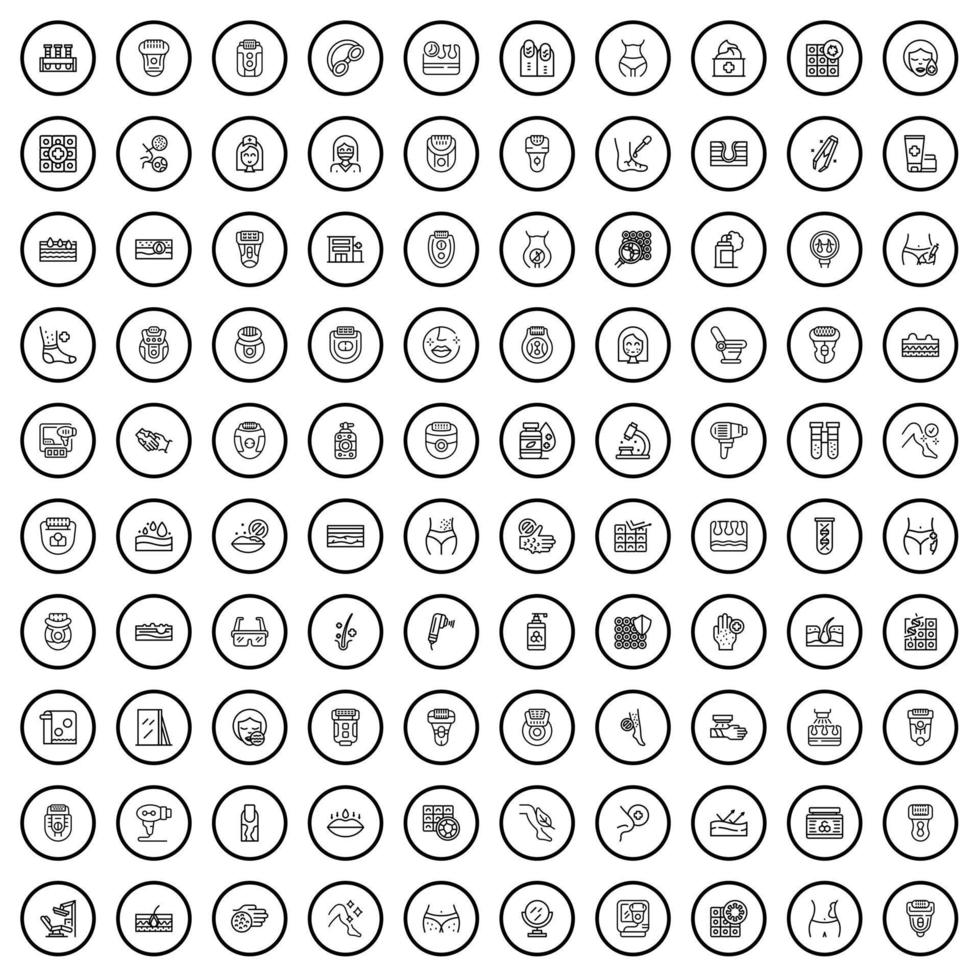 100 iconos de atención establecidos, estilo de esquema vector