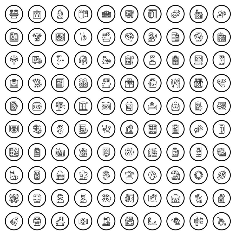 100 iconos de ambulancia, estilo de esquema vector