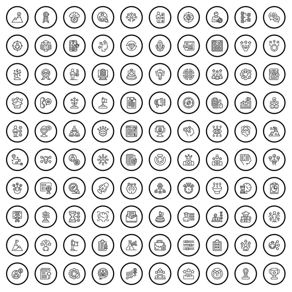 100 iconos de carrera, estilo de esquema vector