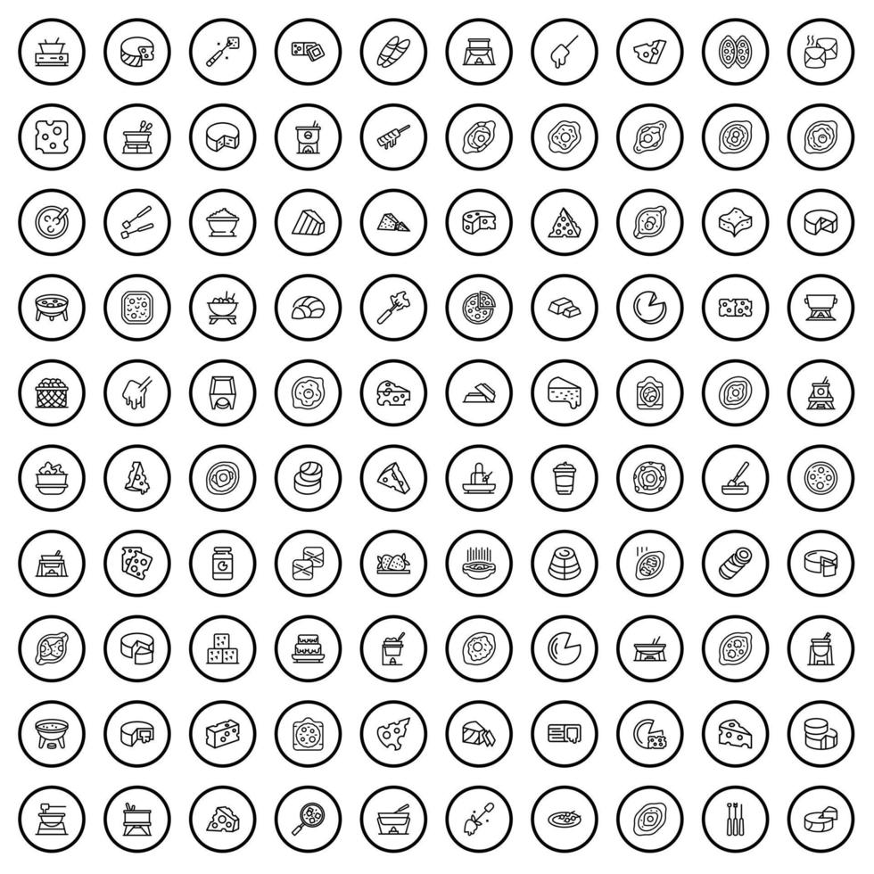 100 iconos de queso, estilo de esquema vector