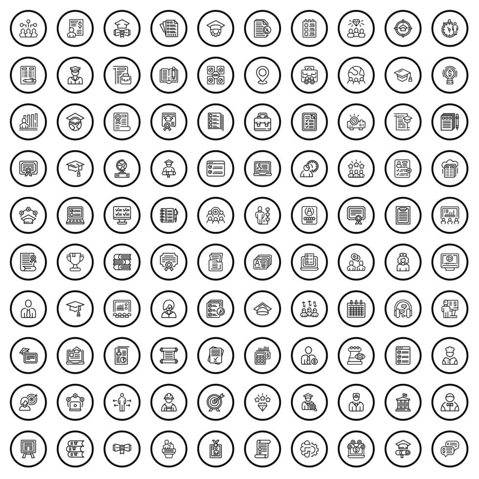 100 iconos universitarios, estilo de esquema vector