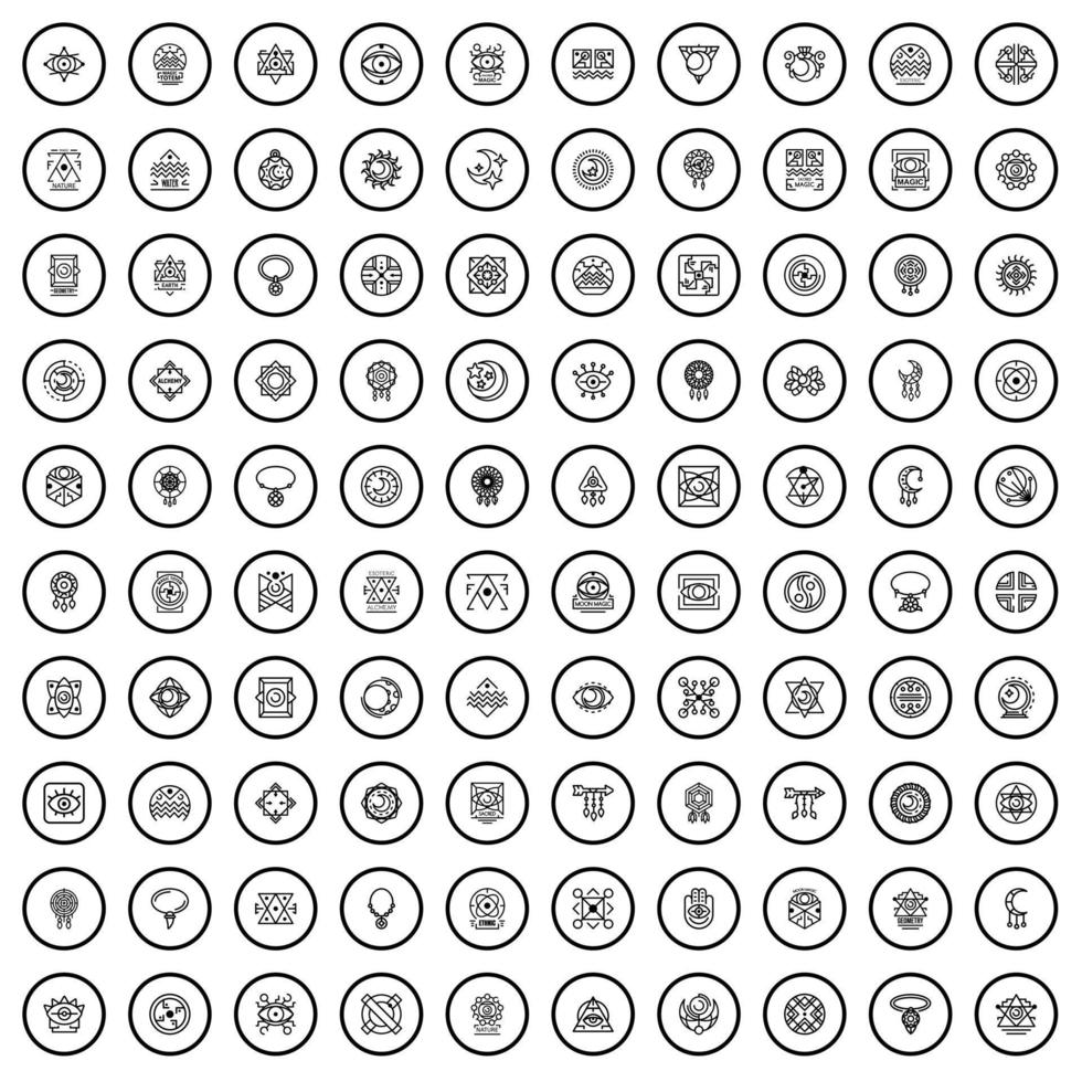 100 alquimia íconos colocar, contorno estilo vector