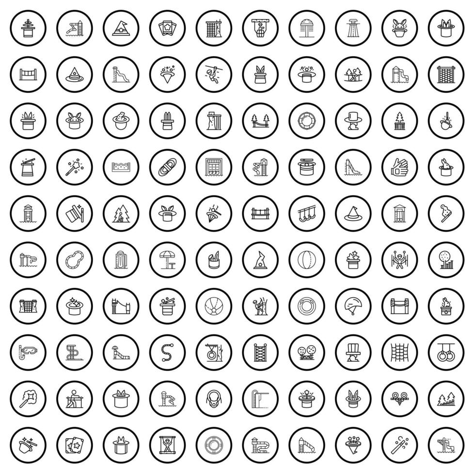 100 amusement icons set, outline style vector