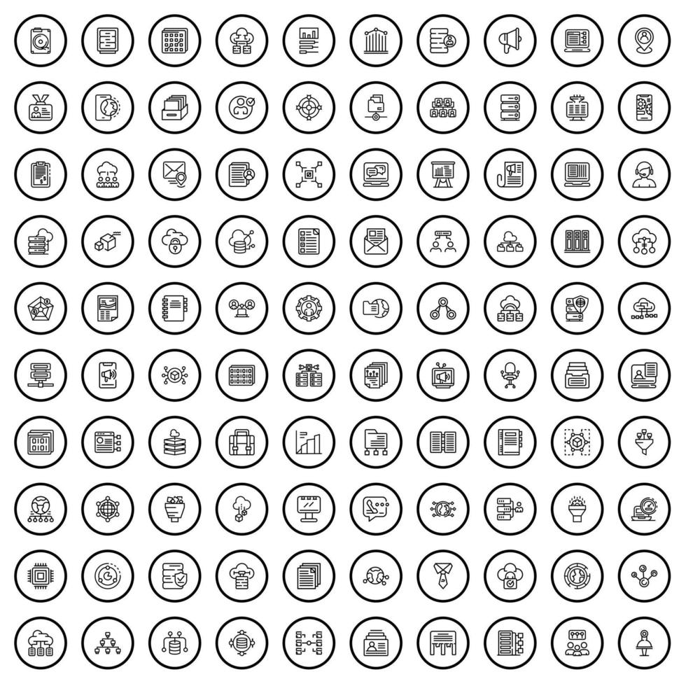 100 conjunto de iconos de análisis, estilo de esquema vector