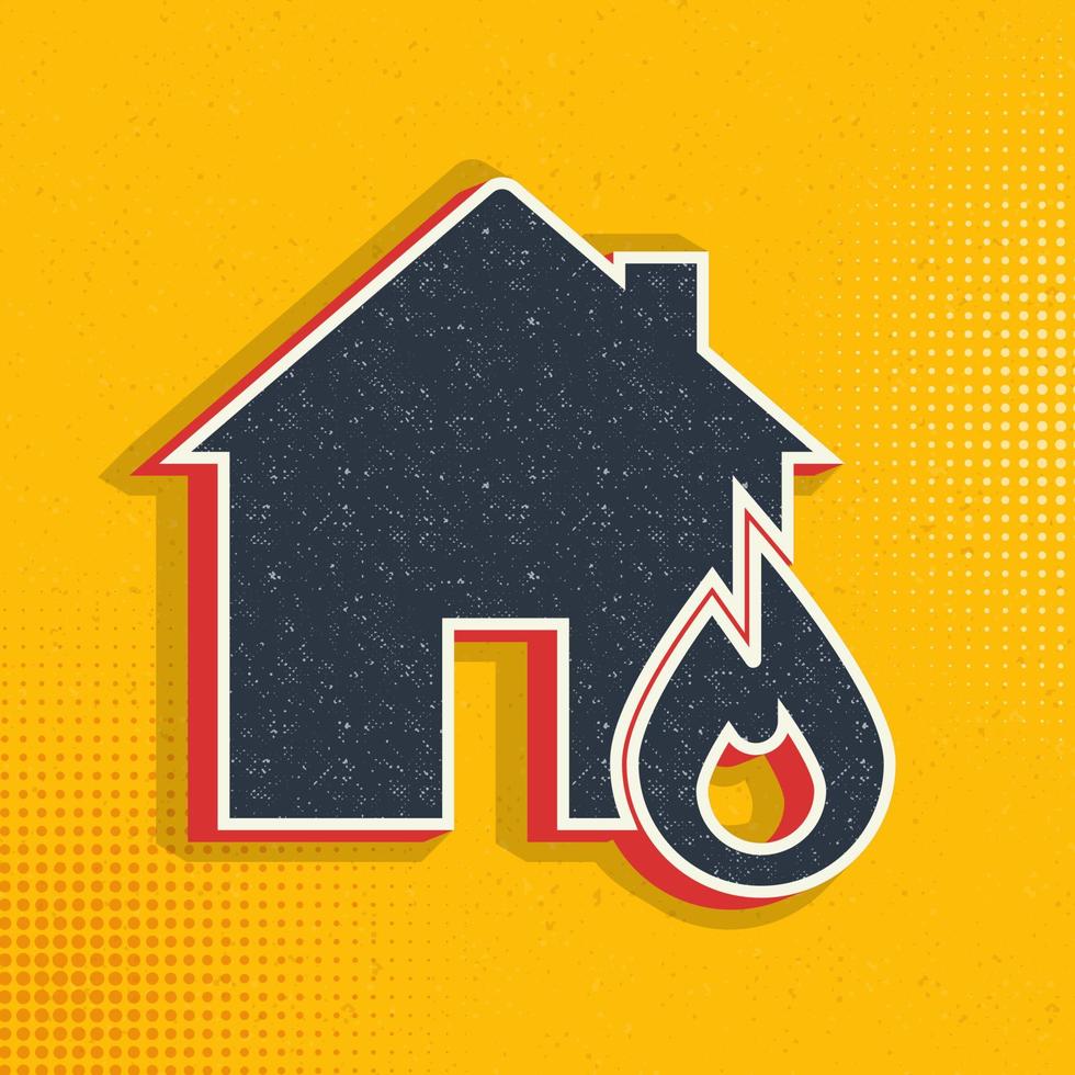 fuego, hogar, casa, seguro popular arte, retro icono. vector ilustración de popular Arte estilo en retro antecedentes