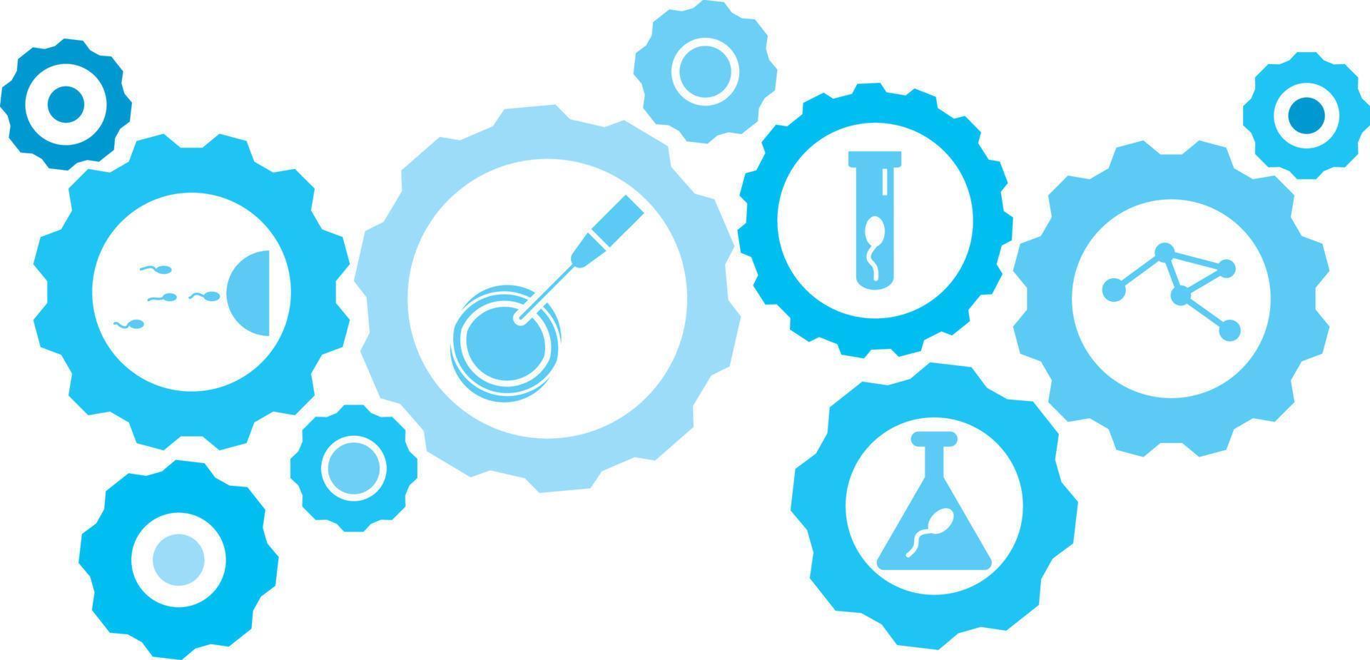 conectado engranajes y vector íconos para logístico, servicio, envío, distribución, transporte, mercado, comunicar conceptos. celúla, artificial inseminación engranaje azul icono conjunto .