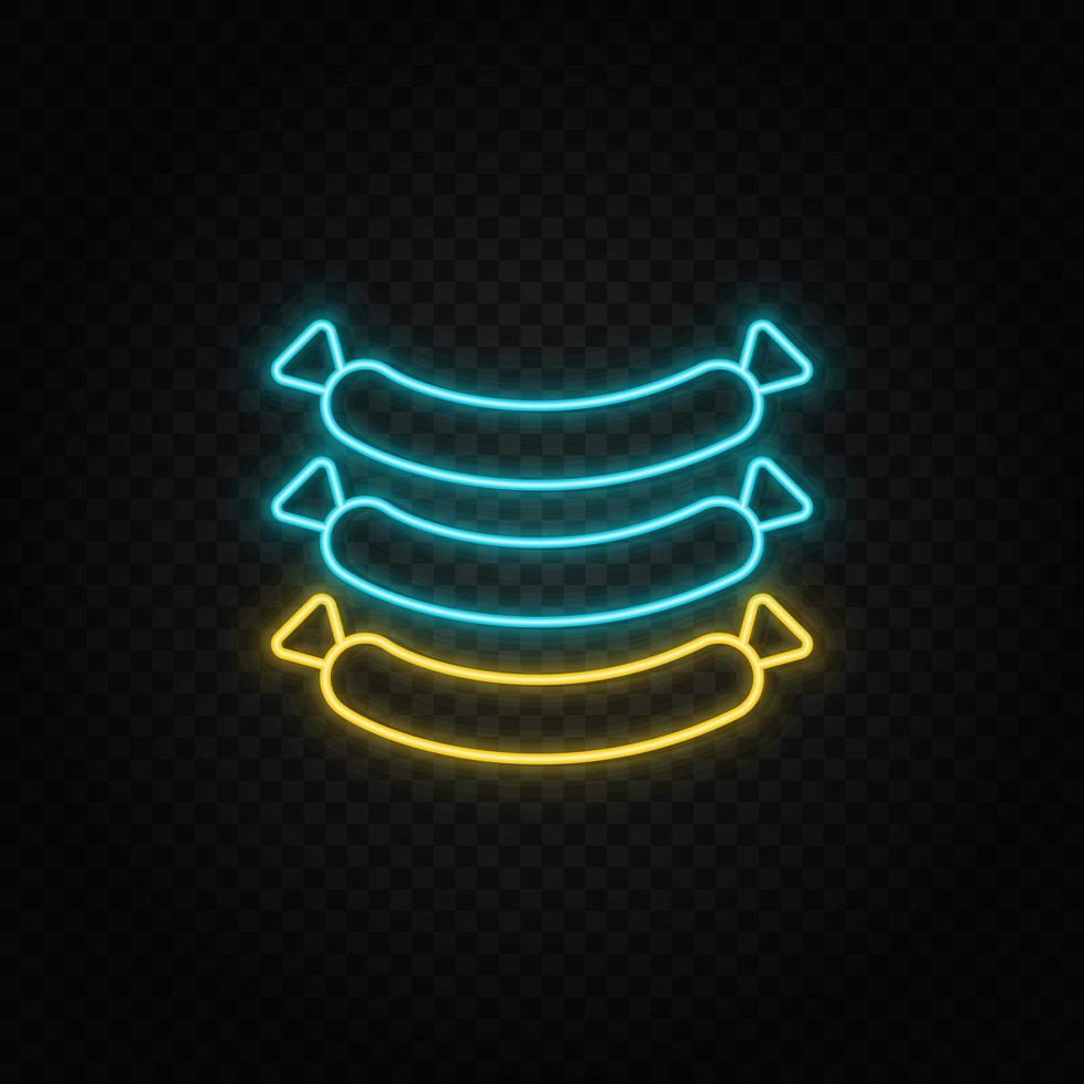 sausages neon icon. Blue and yellow neon vector icon. Transparent background