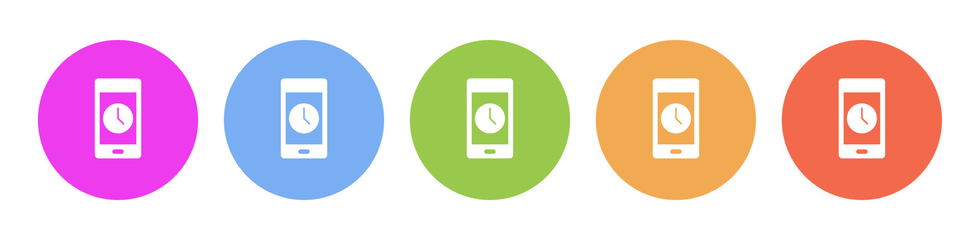 Multi colored icon phone clock time. Button banner round badge ...
