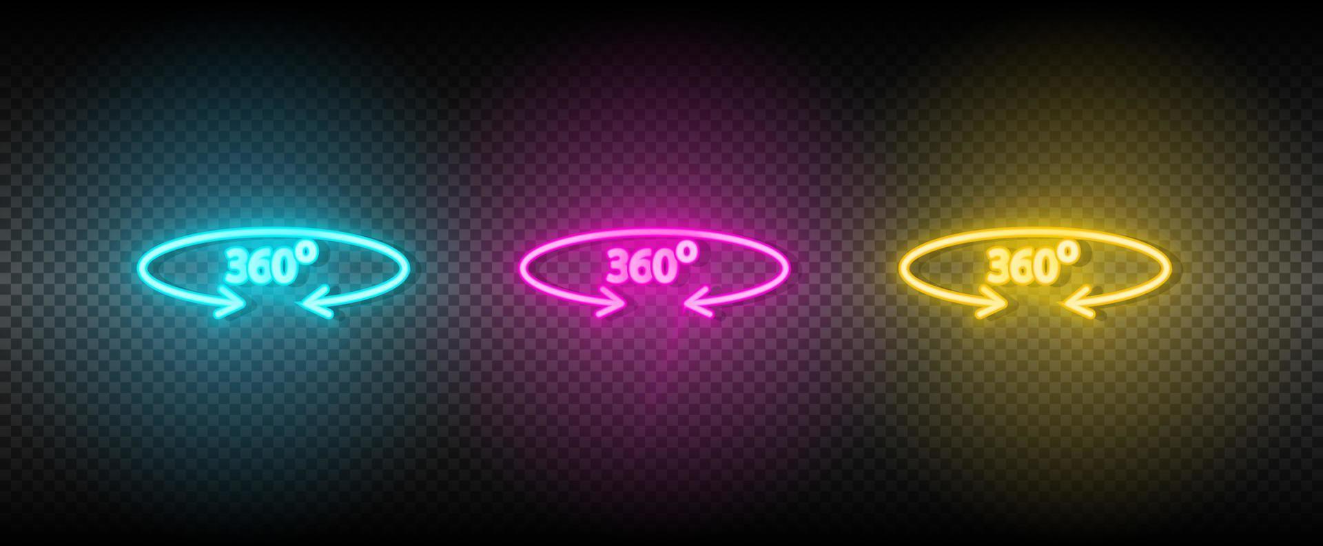 Real estate vector degree, reality, rotate, 360. Illustration neon blue, yellow, red icon set