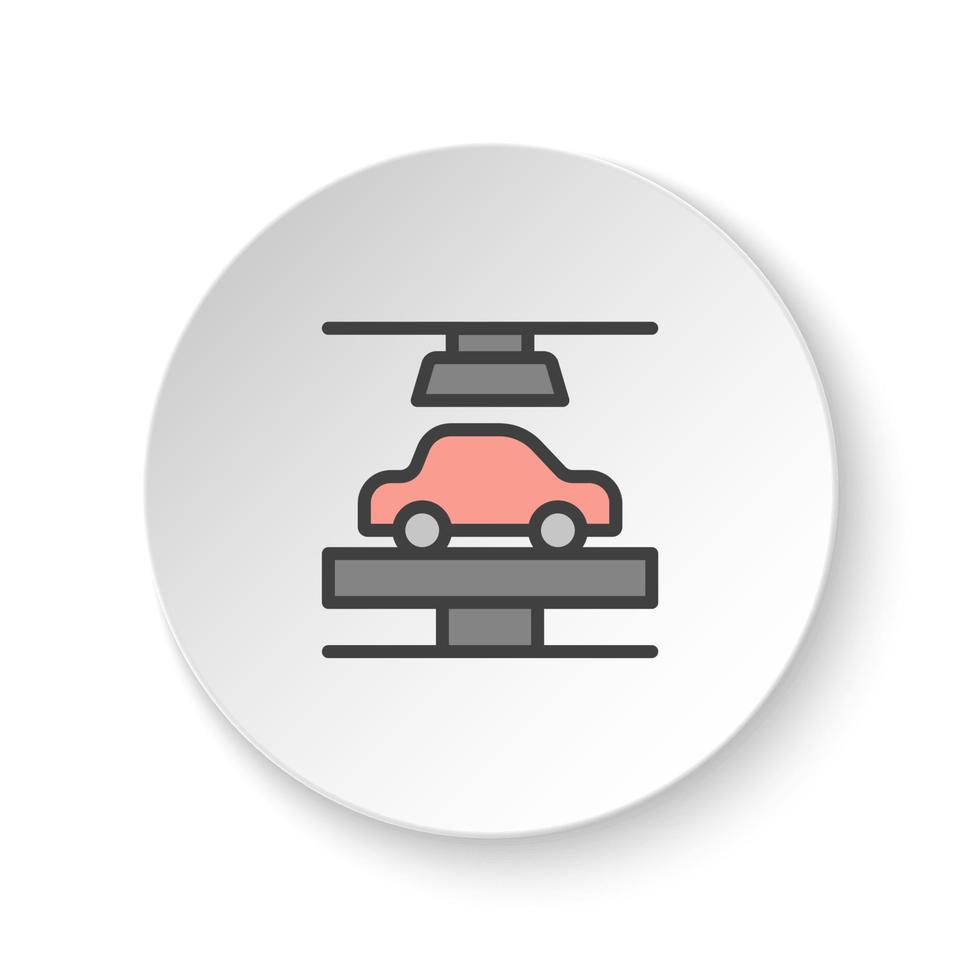 Round button for web icon, car manufacturing, automobile robot. Button banner round, badge interface for application illustration on white background vector