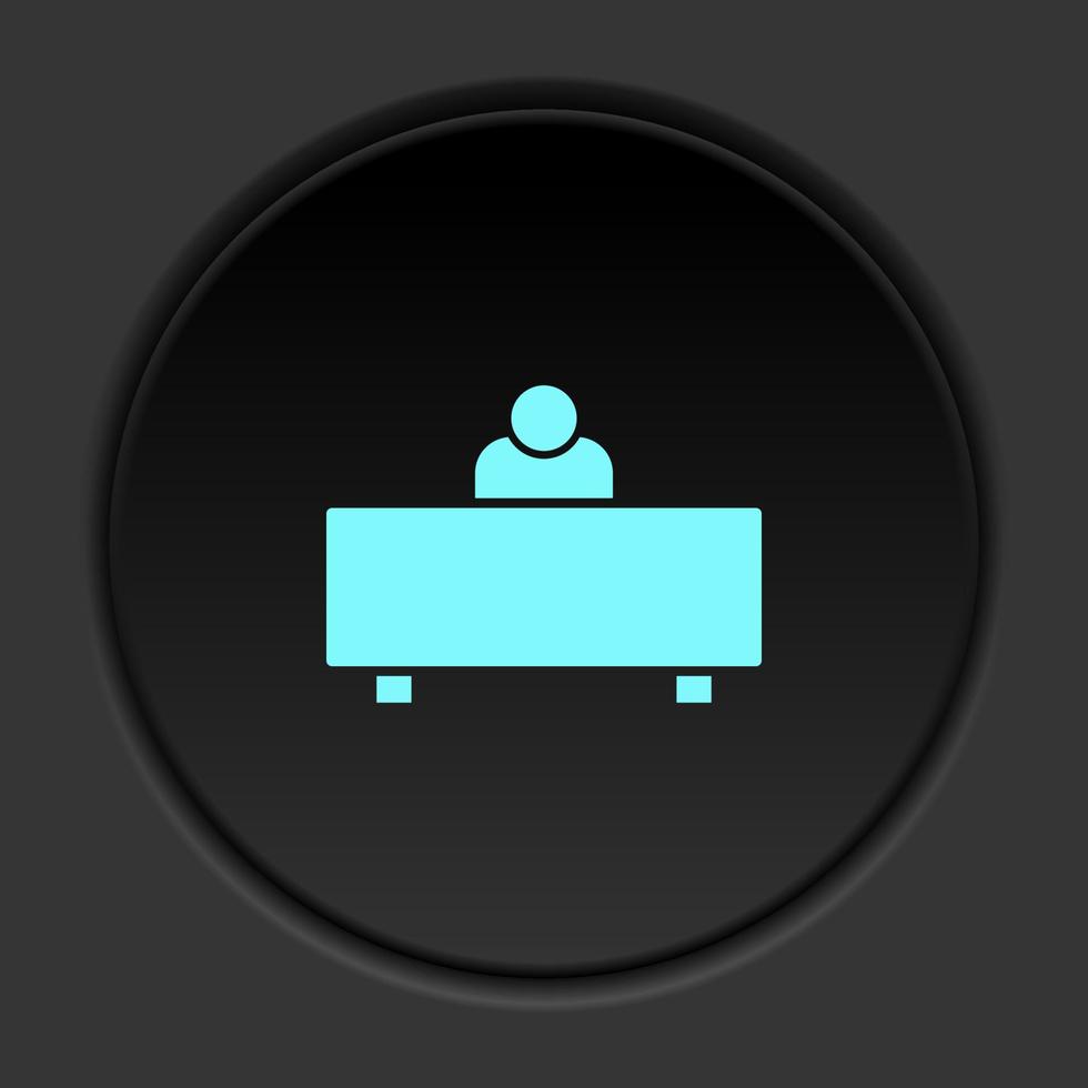 redondo botón icono, lugar de trabajo, usuario. botón bandera redondo, Insignia interfaz para solicitud ilustración en oscuro antecedentes vector