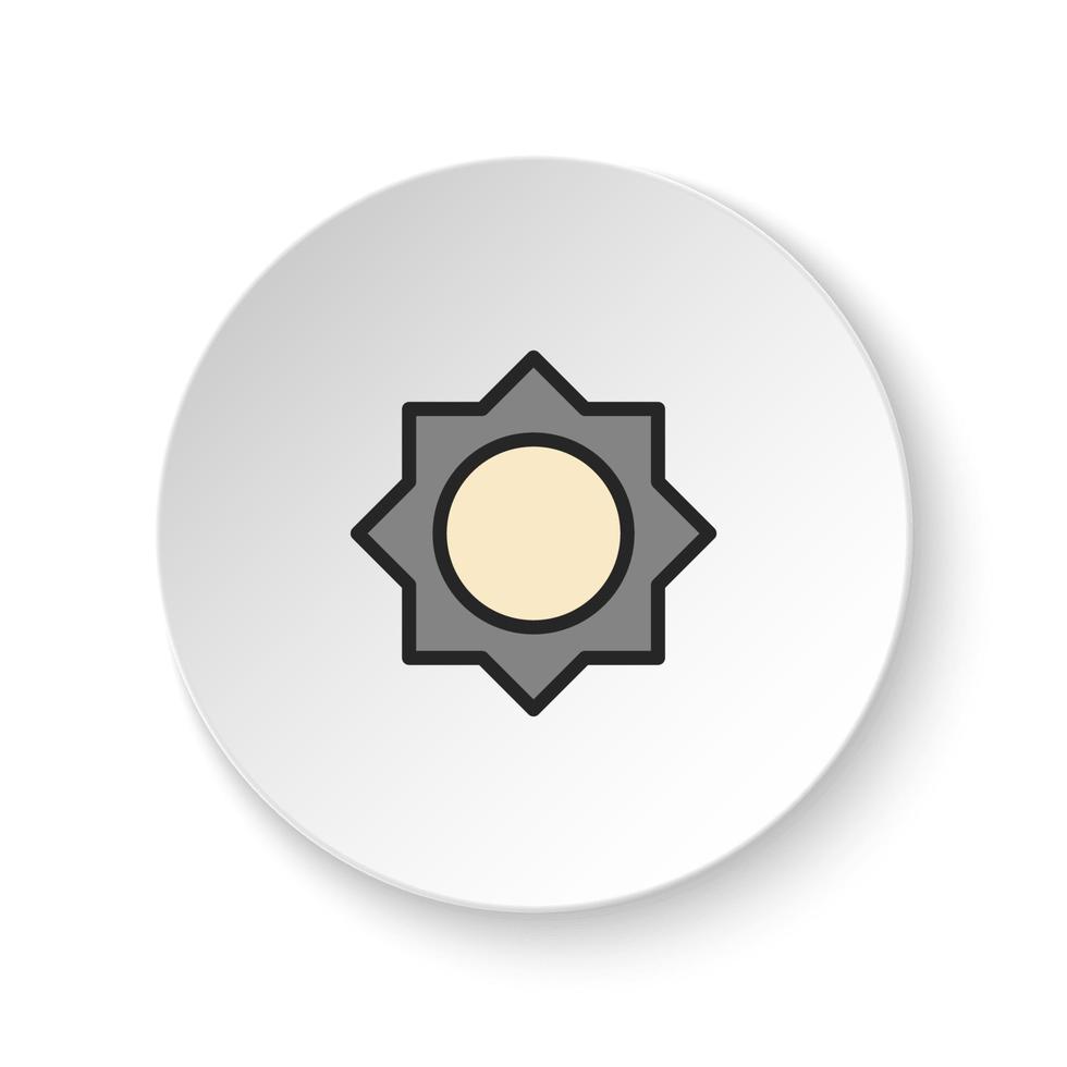 Round button for web icon, brightness, sun. Button banner round, badge interface for application illustration on white background vector