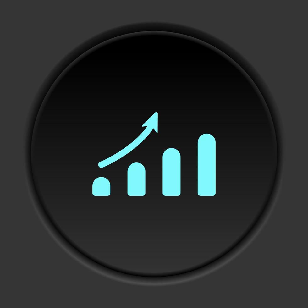 Round button icon, analytics, bar, chart. Button banner round, badge interface for application illustration on dark background vector
