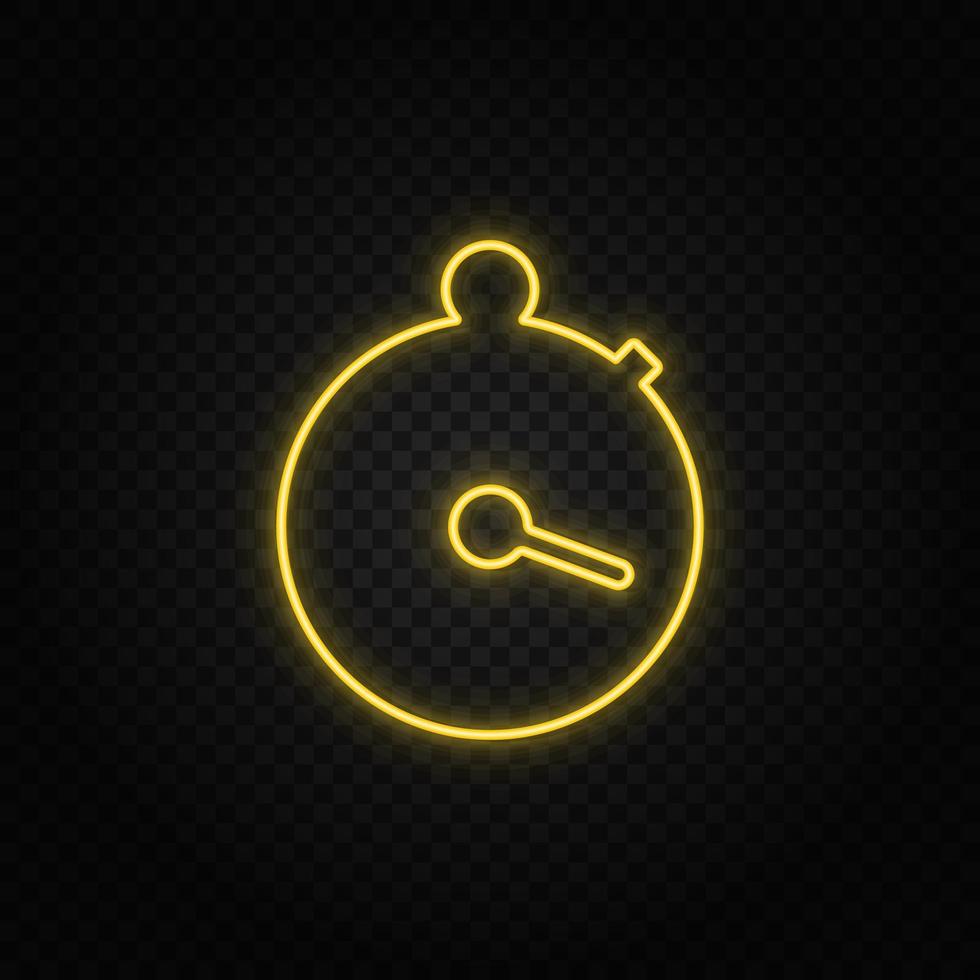 stopwatch yellow neon icon .Transparent background. Yellow neon vector icon on dark background