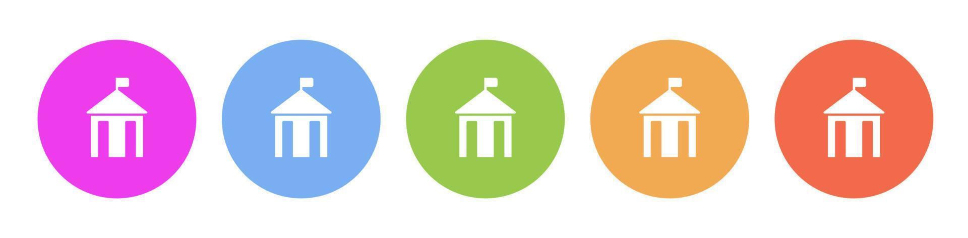 Multi colored flat icons on round backgrounds. City hall, silhouette multicolor circle vector icon on white background