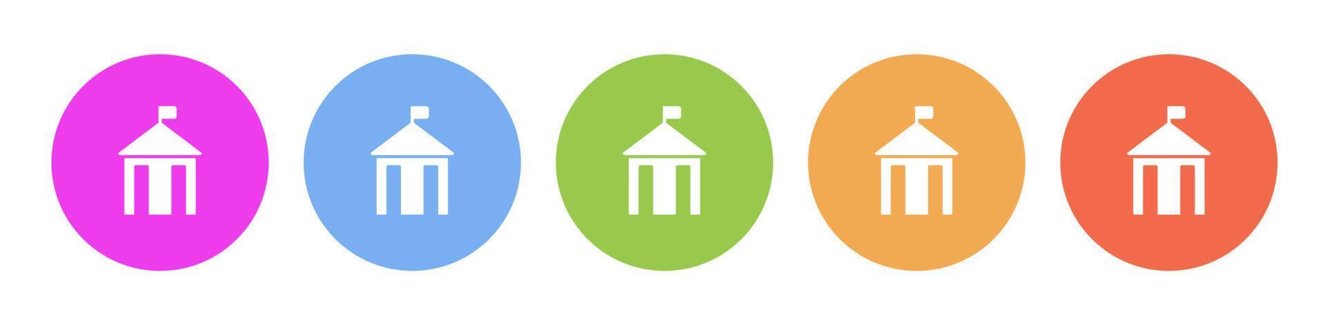 Multi colored flat icons on round backgrounds. City hall, silhouette multicolor circle vector icon on white background