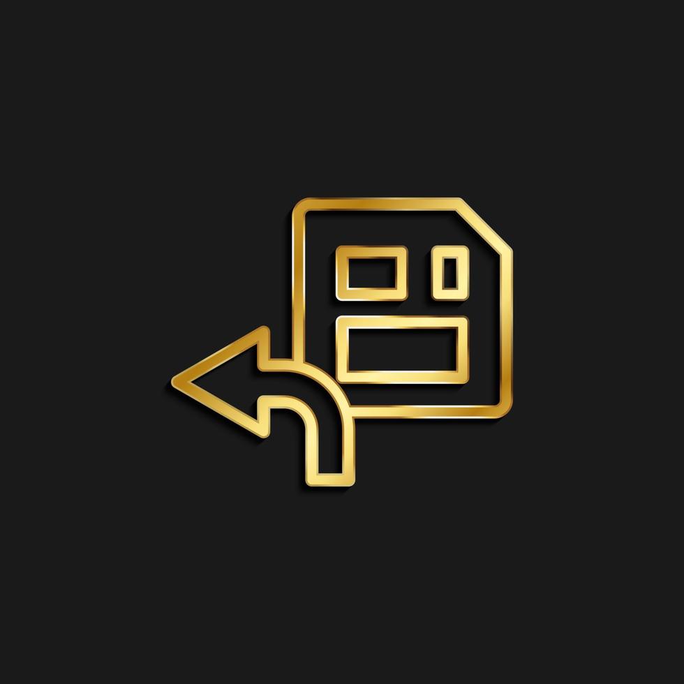 diskette, save gold icon. Vector illustration of golden icon on dark background