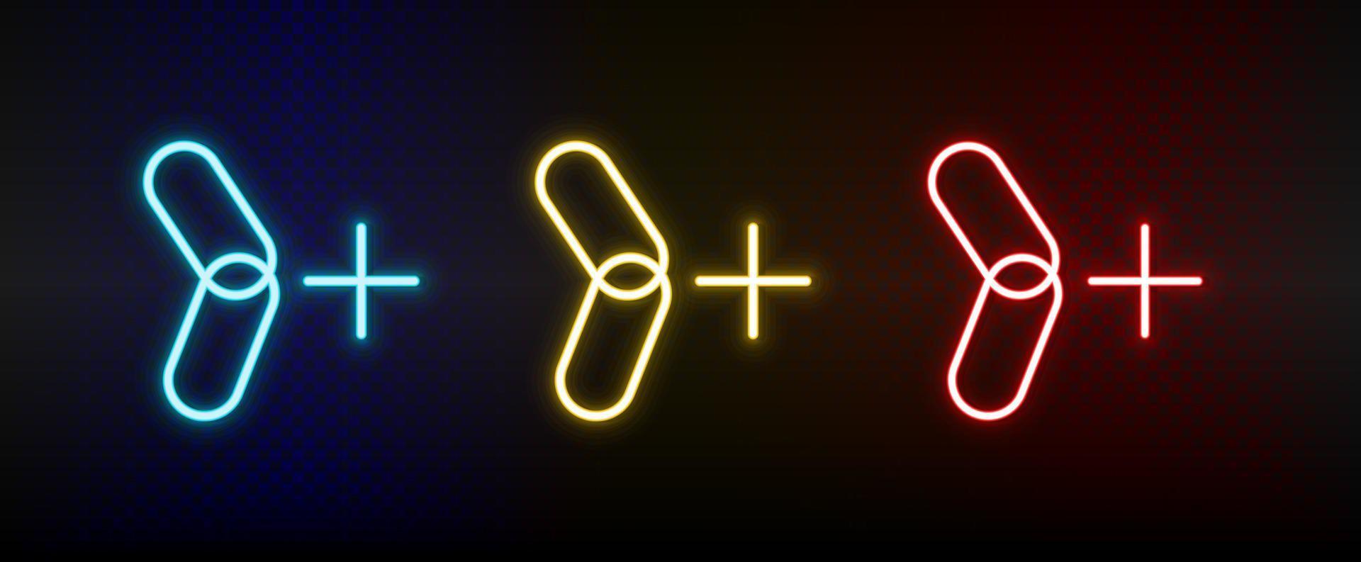 link, new, url neon icon set. Set of red, blue, yellow neon vector icon on dark transparent background