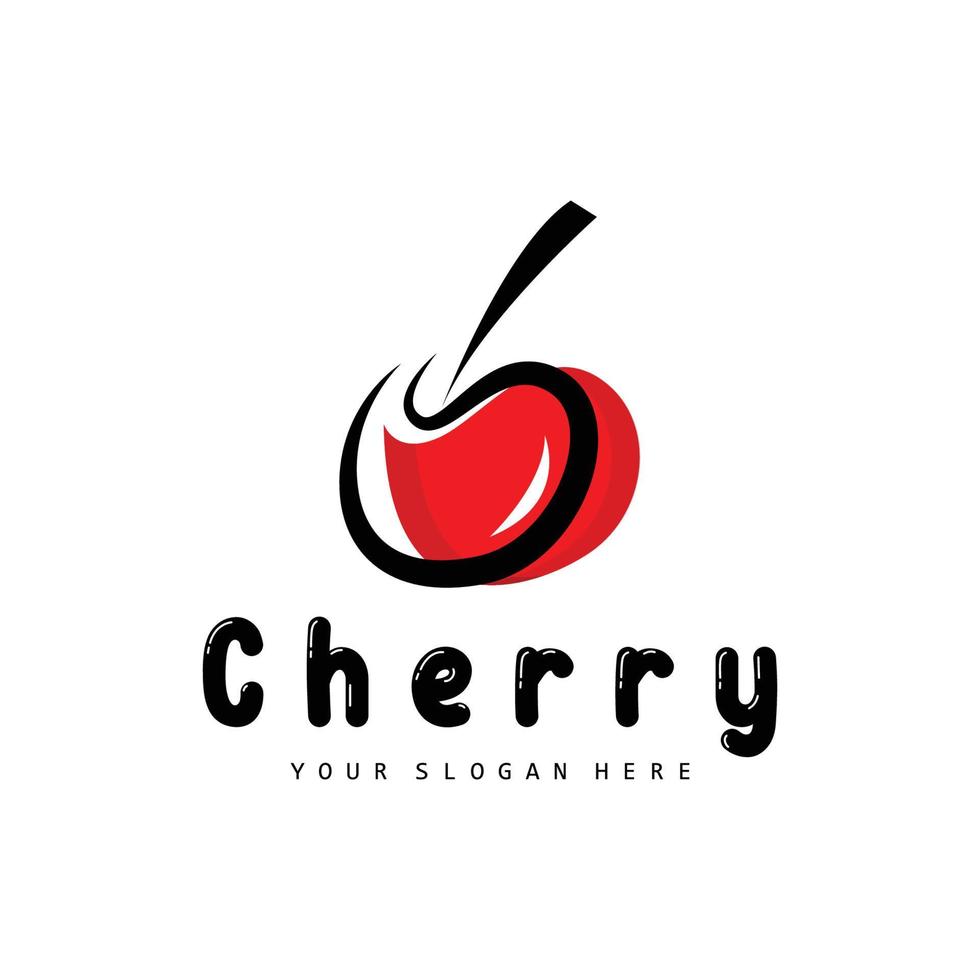 Cherry Fruit logo, Red Colored plant vector illustration, Fruit Shop Design, Company, Sticker, Product Brand