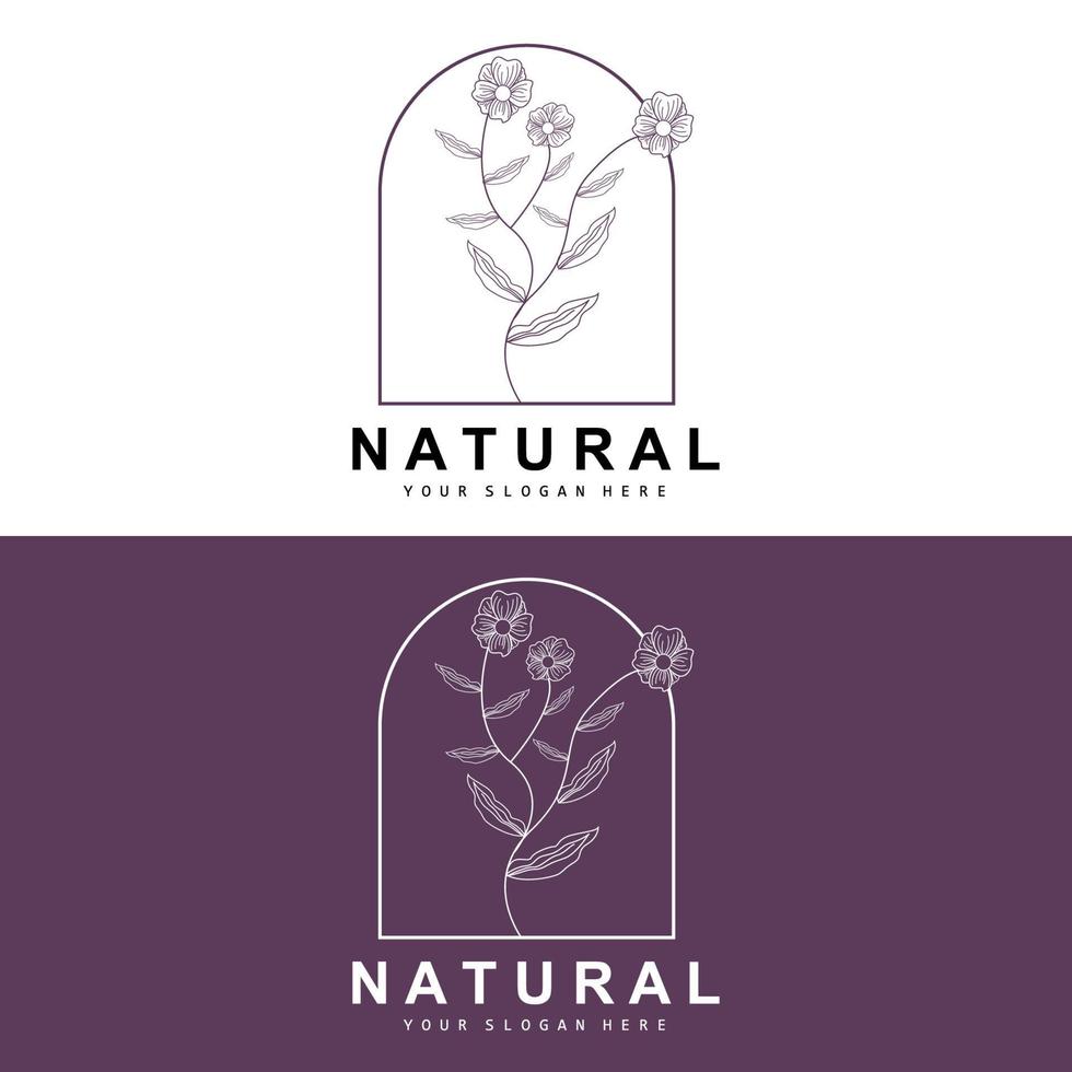 Simple Botanical Leaf and Flower Logo, Vector Natural Line Style, Decoration Design, Banner, Flyer, Wedding Invitation, and Product Branding