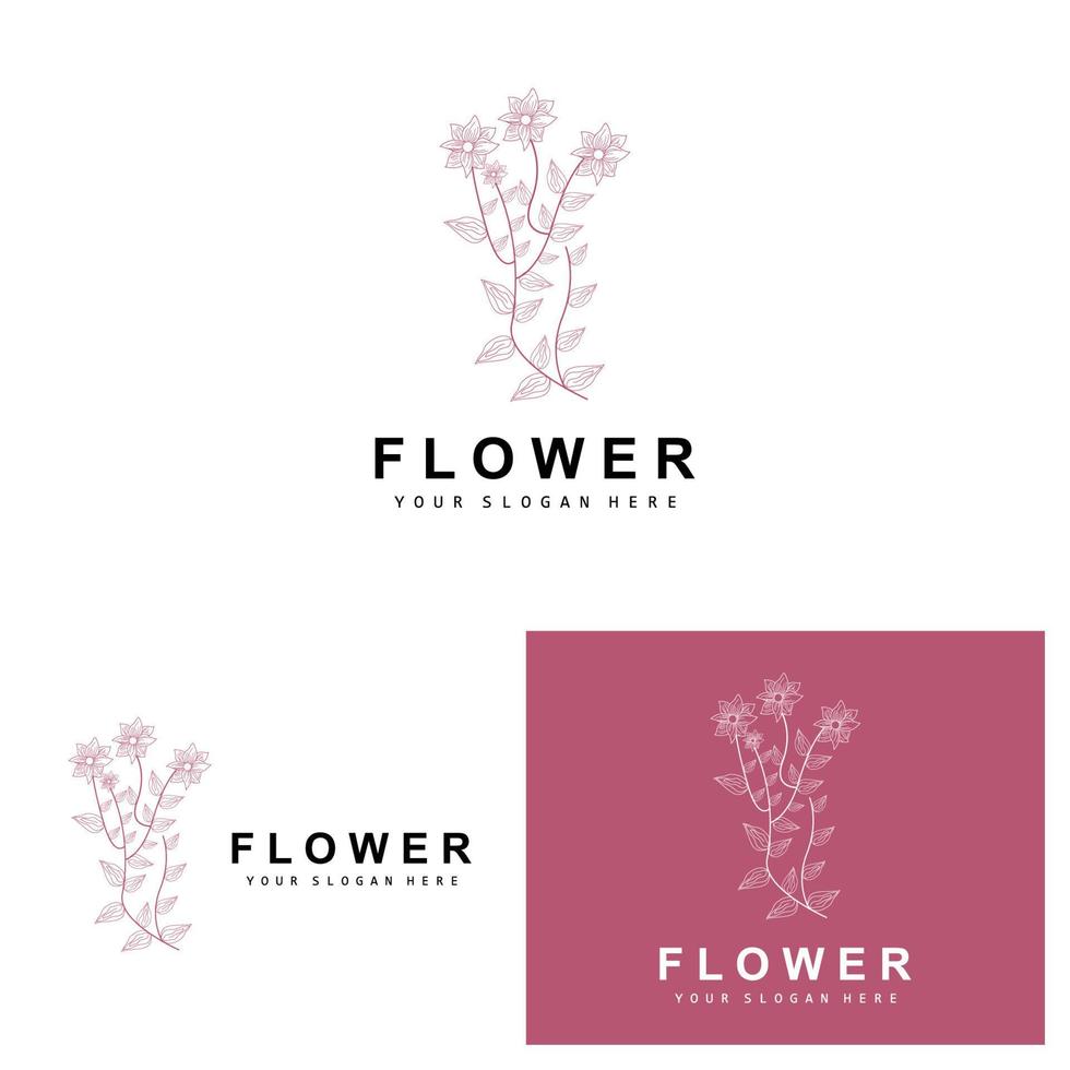 Simple Botanical Leaf and Flower Logo, Vector Natural Line Style, Decoration Design, Banner, Flyer, Wedding Invitation, and Product Branding