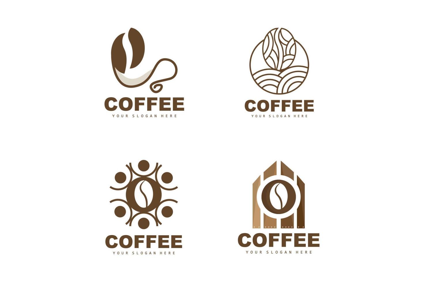 coffee bean drink logo design in brown color vector illustration