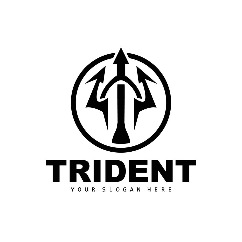 tridente logo, vector magia lanza de Poseidón Neptuno, tritón Rey diseño, modelo icono marca ilustración