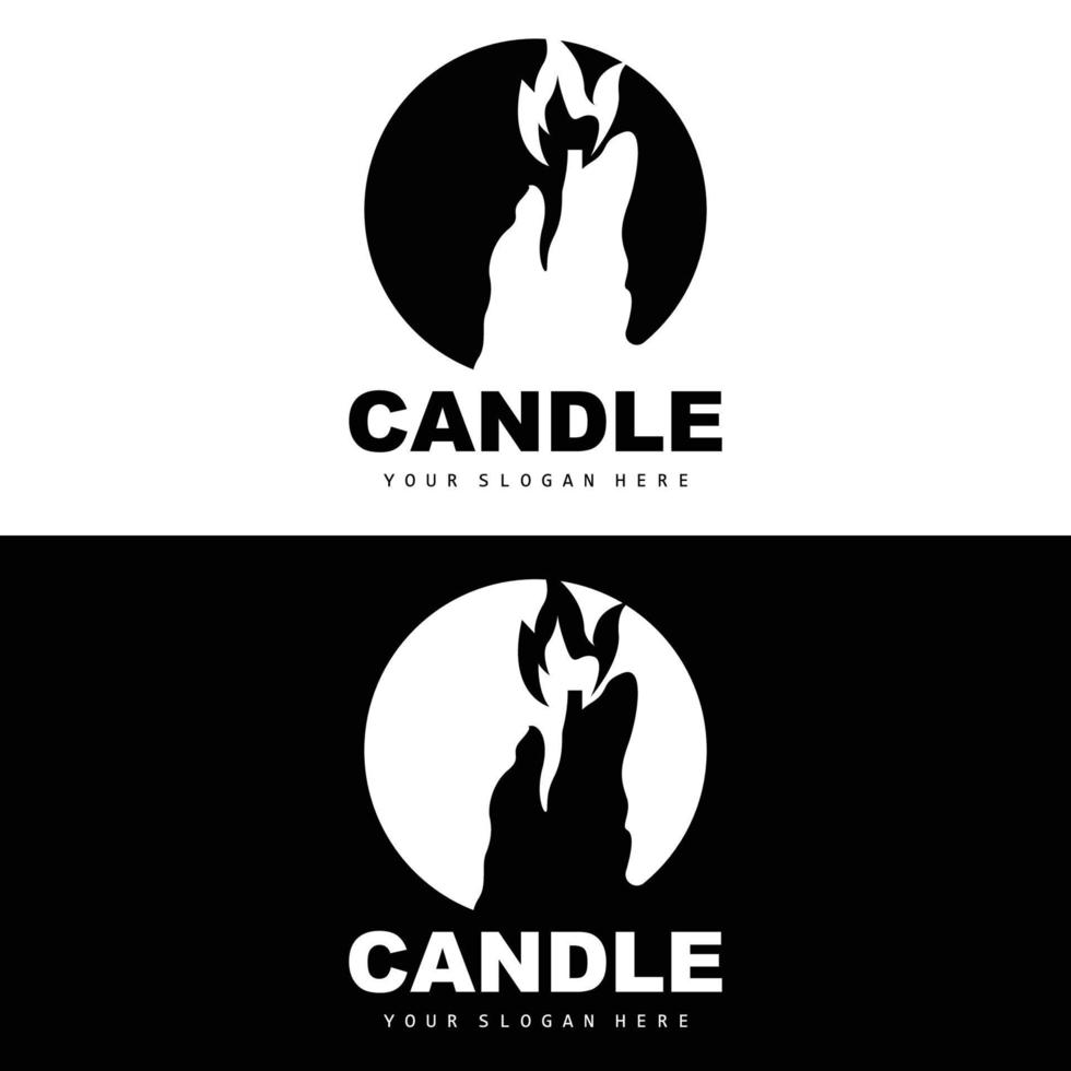 Candle Logo, Elegant Romantic Candle Light Dinner Flame Light Design, Traditional Spa Candle Vector