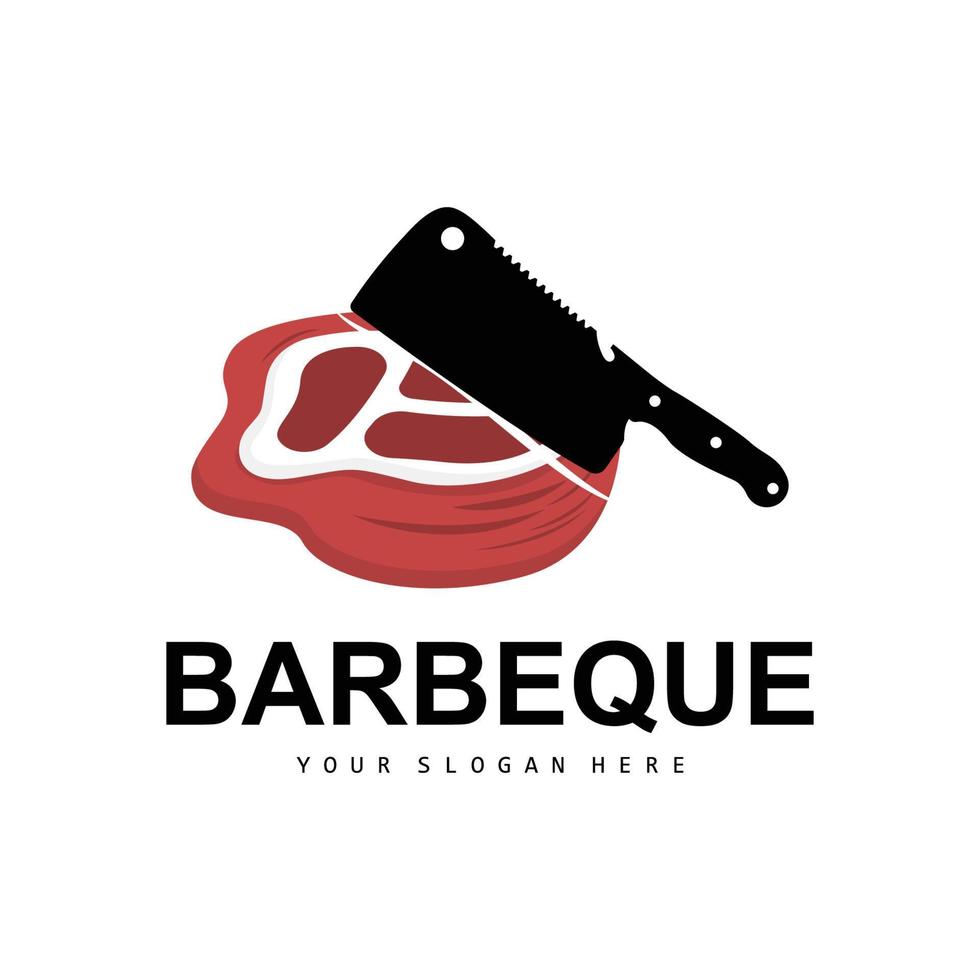 Meat Logo, Smoked Beef Vector, BBQ Grill Baberque Logo Design And Butcher Cut, Illustration Template Icon vector