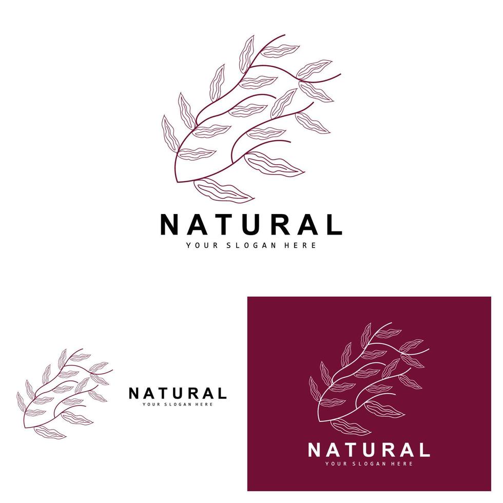 Simple Botanical Leaf and Flower Logo, Vector Natural Line Style, Decoration Design, Banner, Flyer, Wedding Invitation, and Product Branding