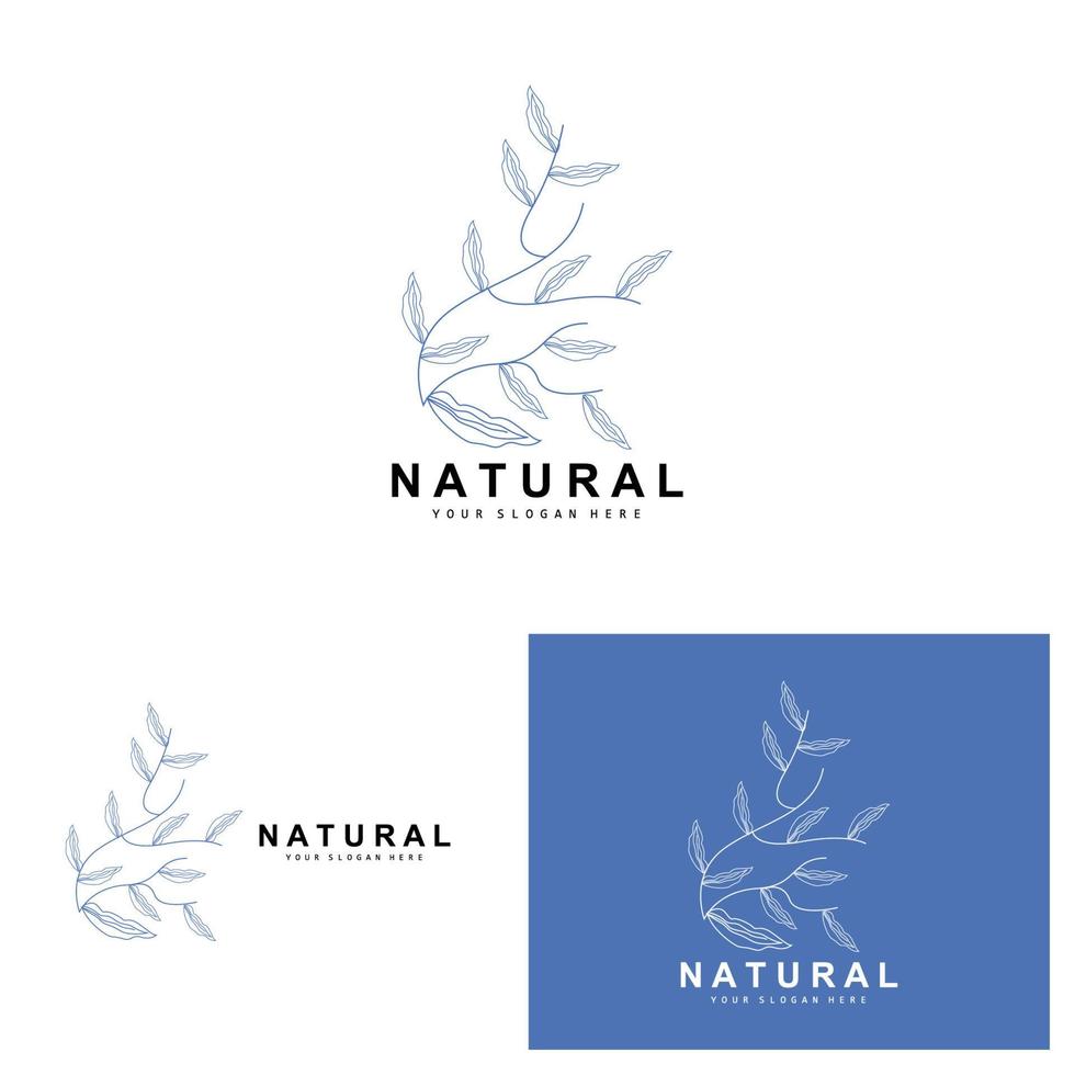 Simple Botanical Leaf and Flower Logo, Vector Natural Line Style, Decoration Design, Banner, Flyer, Wedding Invitation, and Product Branding