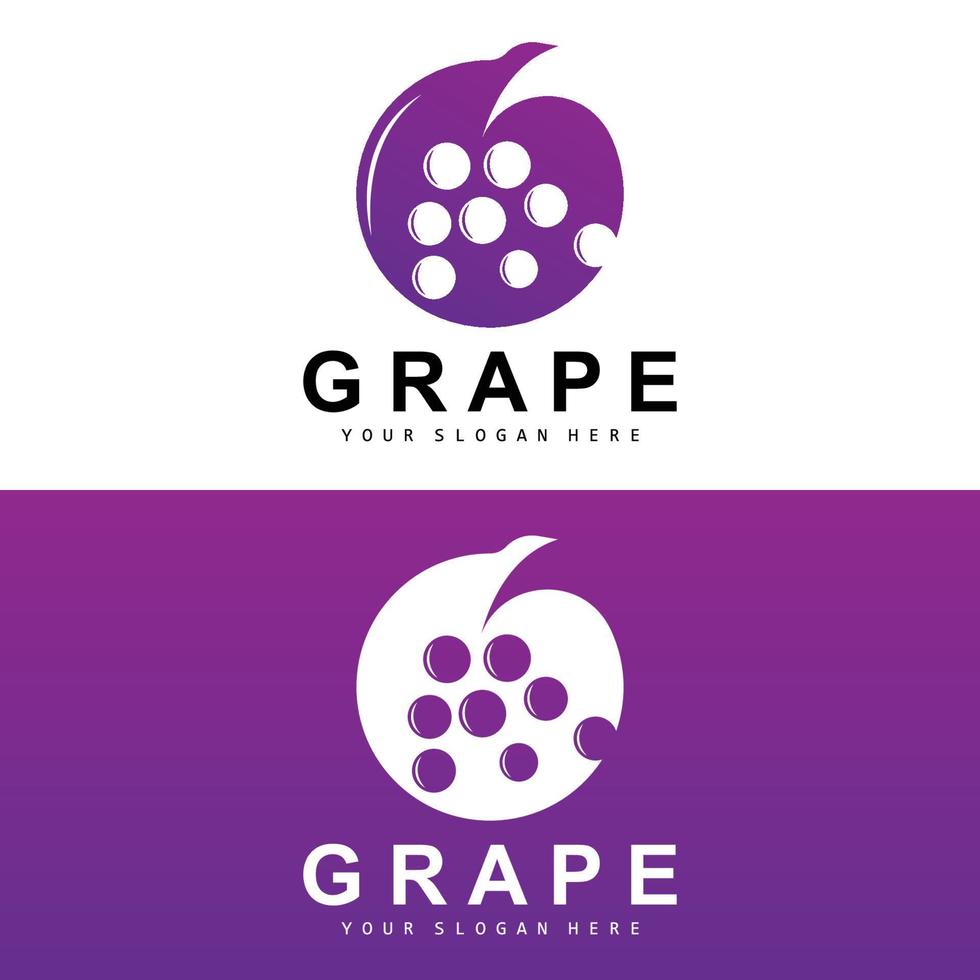 Grape Fruit Logo, Circle Style Fruit Design, Grape Farm Vector, Wine Drink, Nature Icon, Illustration Template vector