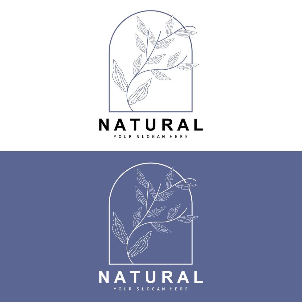 Simple Botanical Leaf and Flower Logo, Vector Natural Line Style, Decoration Design, Banner, Flyer, Wedding Invitation, and Product Branding