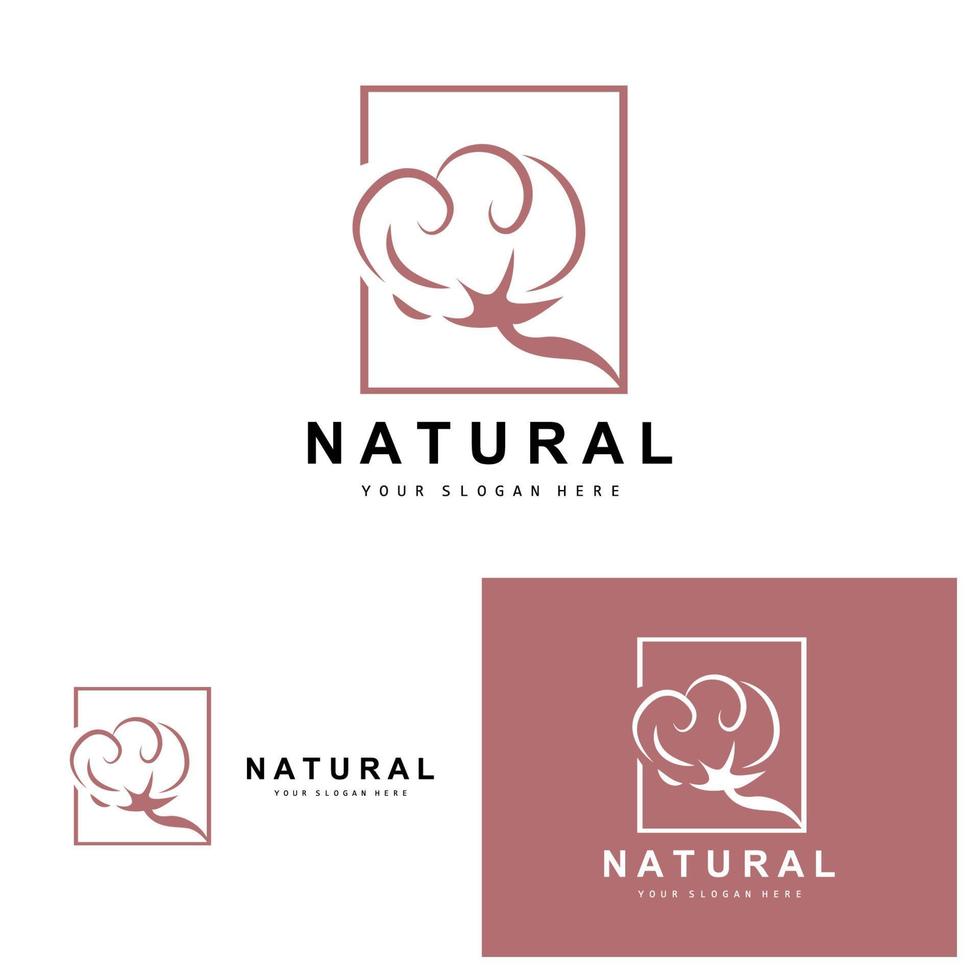 Cotton Logo, Natural Biological Organic Plant Design, Beauty Textile and Clothing Vector, Soft Cotton Flowers vector